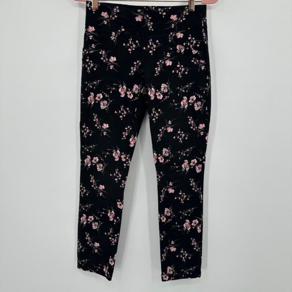 Girls Black Floral Leggings with Pink Blooms